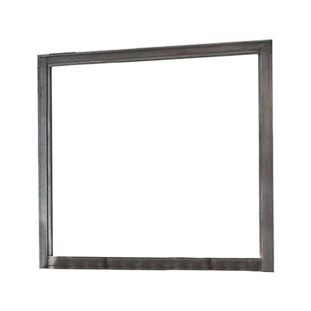 38 Transitional Style Square Wooden Frame Mirror, Gray