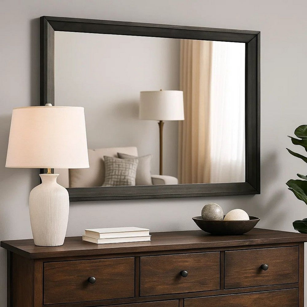 Contemporary Wood Frame Mirror | 45" | Rectangular | Gray