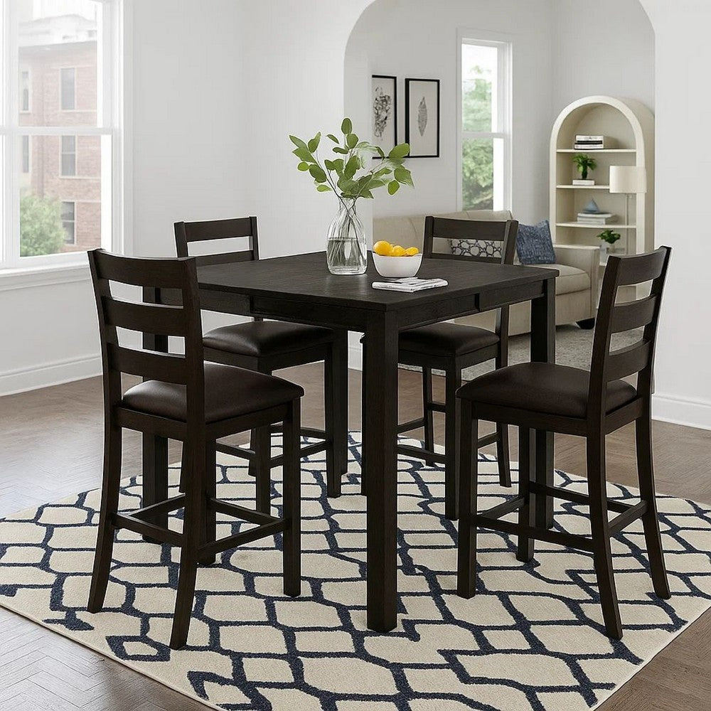 Rectangular Top Wooden Counter Height Table with Block Legs, Antique Black