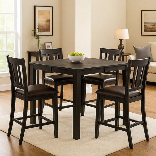 Rectangular Top Wooden Counter Height Table with Block Legs, Antique Black