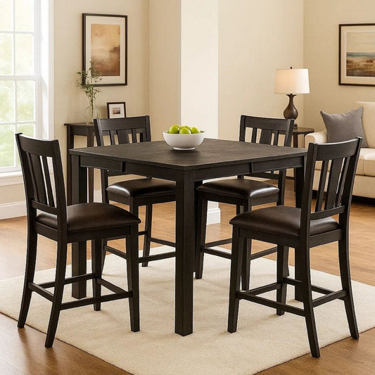 Rectangular Top Wooden Counter Height Table with Block Legs, Antique Black