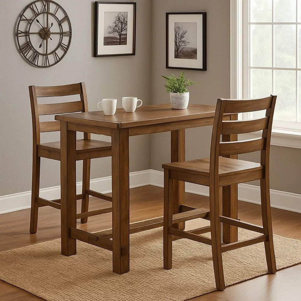 Bar Height Table | Wood Top | Thick Block Legs | Brown