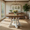 Dual Tone Round Top Dining Table with Pedestal Base, Brown and White