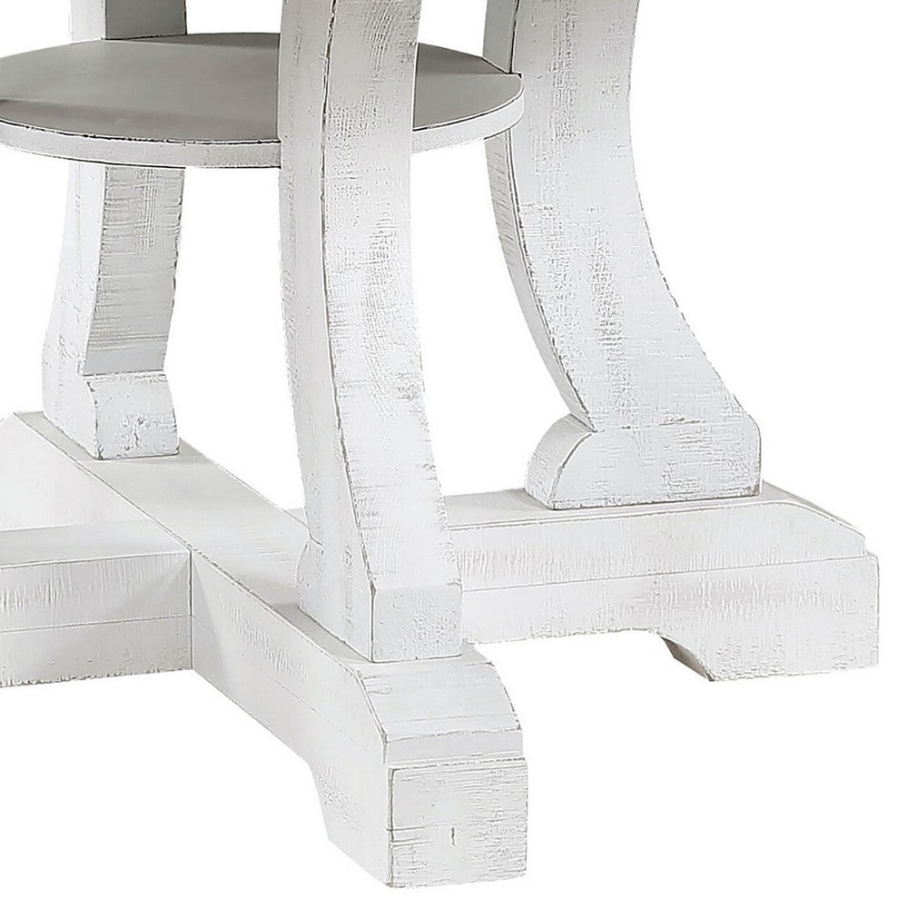 Dual Tone Round Top Dining Table with Pedestal Base, Brown and White