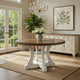 Dual Tone Round Top Dining Table with Pedestal Base, Brown and White
