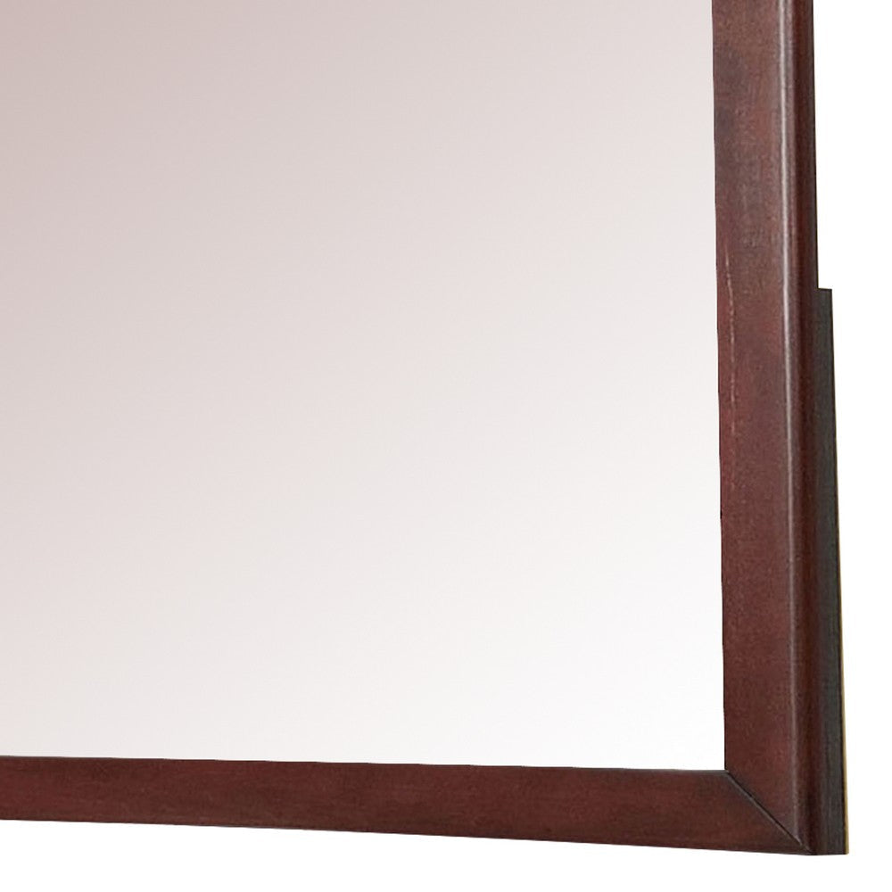 Rectangular Wooden Frame Mirror with Mounting Hardware Cherry Brown By Casagear Home BM235510