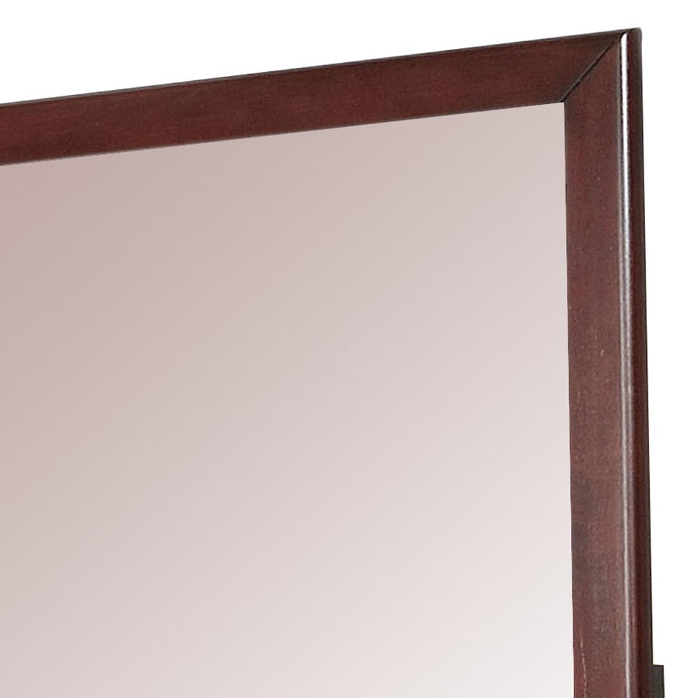 Rectangular Wooden Frame Mirror with Mounting Hardware Cherry Brown By Casagear Home BM235510