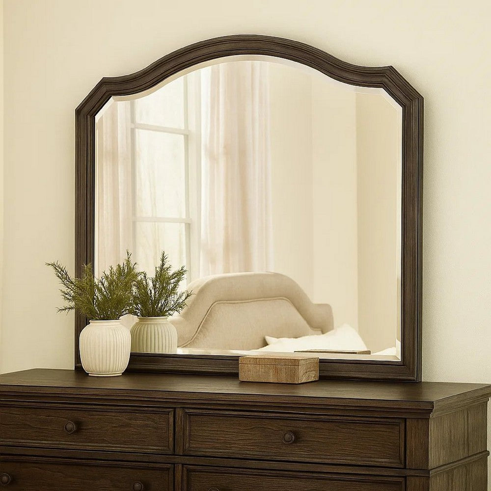 Scalloped Mirror | Molded Details | 43.5" | Brown