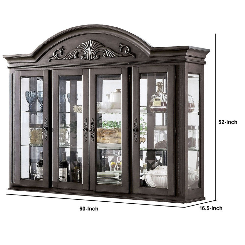 Wooden Arched Top Hutch with 2 Glass Shelves Brown By Casagear Home BM235556