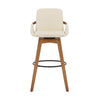 30 Inch Leatherette Swivel Barstool Cream and Walnut By Casagear Home BM236356