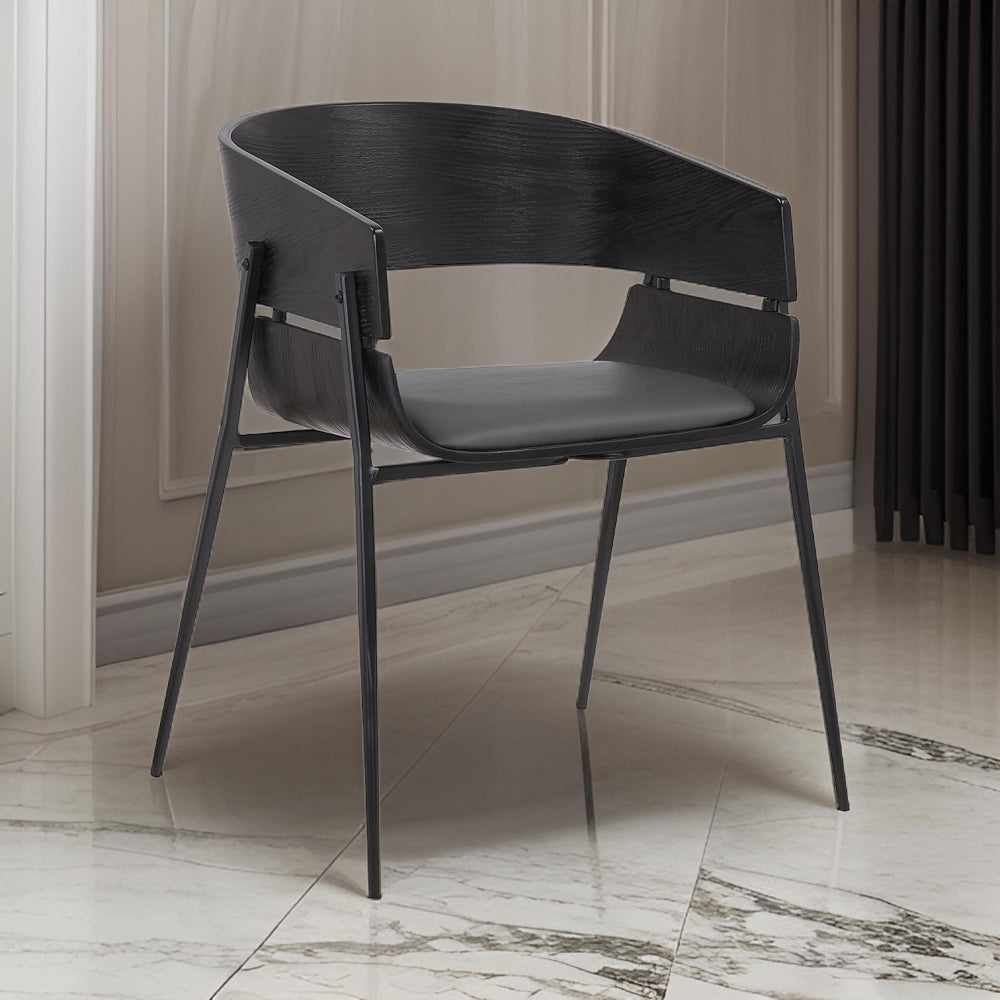 Dining Chair | Faux Leather Round Back | 18.5" | Set of 2 | Black