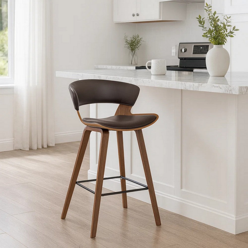 Counter Stool | Faux Leather Saddle Seat | 27" | Brown