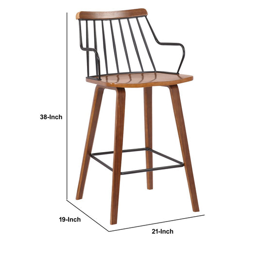 26 Inches Counter Height Barstool with Spindle Back, Brown and Black By Casagear Home