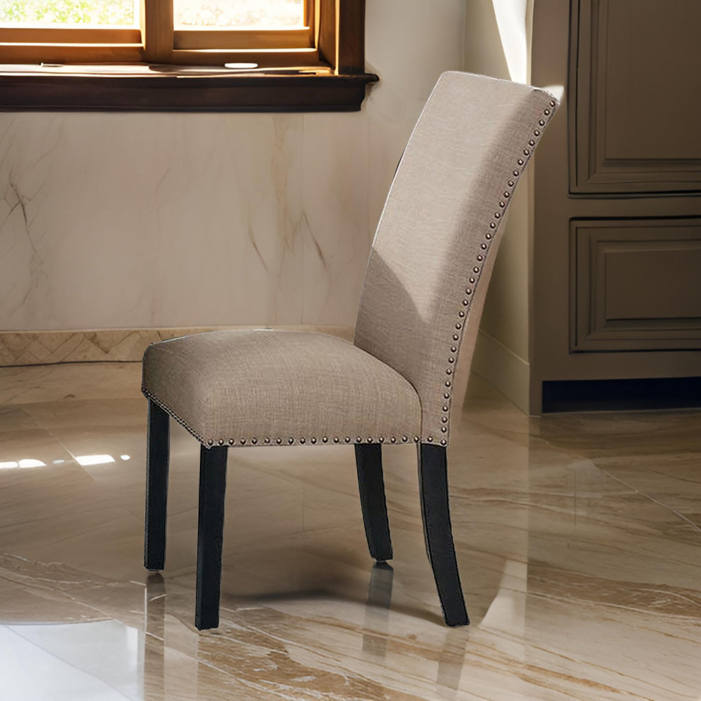 Side Chairs | Wood | Nailhead Trim | Set of 2 | Beige & Black