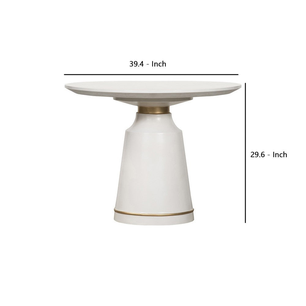 Round Top Concrete Table with Pedestal Base White and Bronze By Casagear Home BM236589