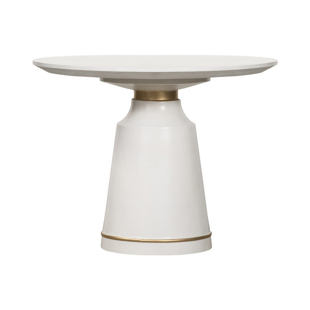 Dining Table | Round Top | Concrete | Pedestal Base | White & Bronze