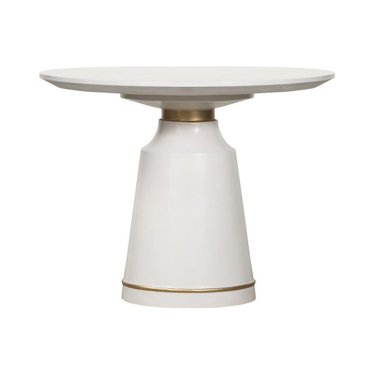 Round Top Concrete Table with Pedestal Base, White and Bronze By Casagear Home