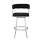 26 Inch Curved Seat Leatherette Swivel Barstool Silver and Black By Casagear Home BM236606