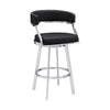 Barstool | 26" | Faux Leather Swivel | Curved Seat | Silver & Black