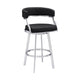 Barstool | 26" | Faux Leather Swivel | Curved Seat | Silver & Black