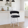 Barstool | 26" | Faux Leather Swivel | Curved Seat | Silver & Black