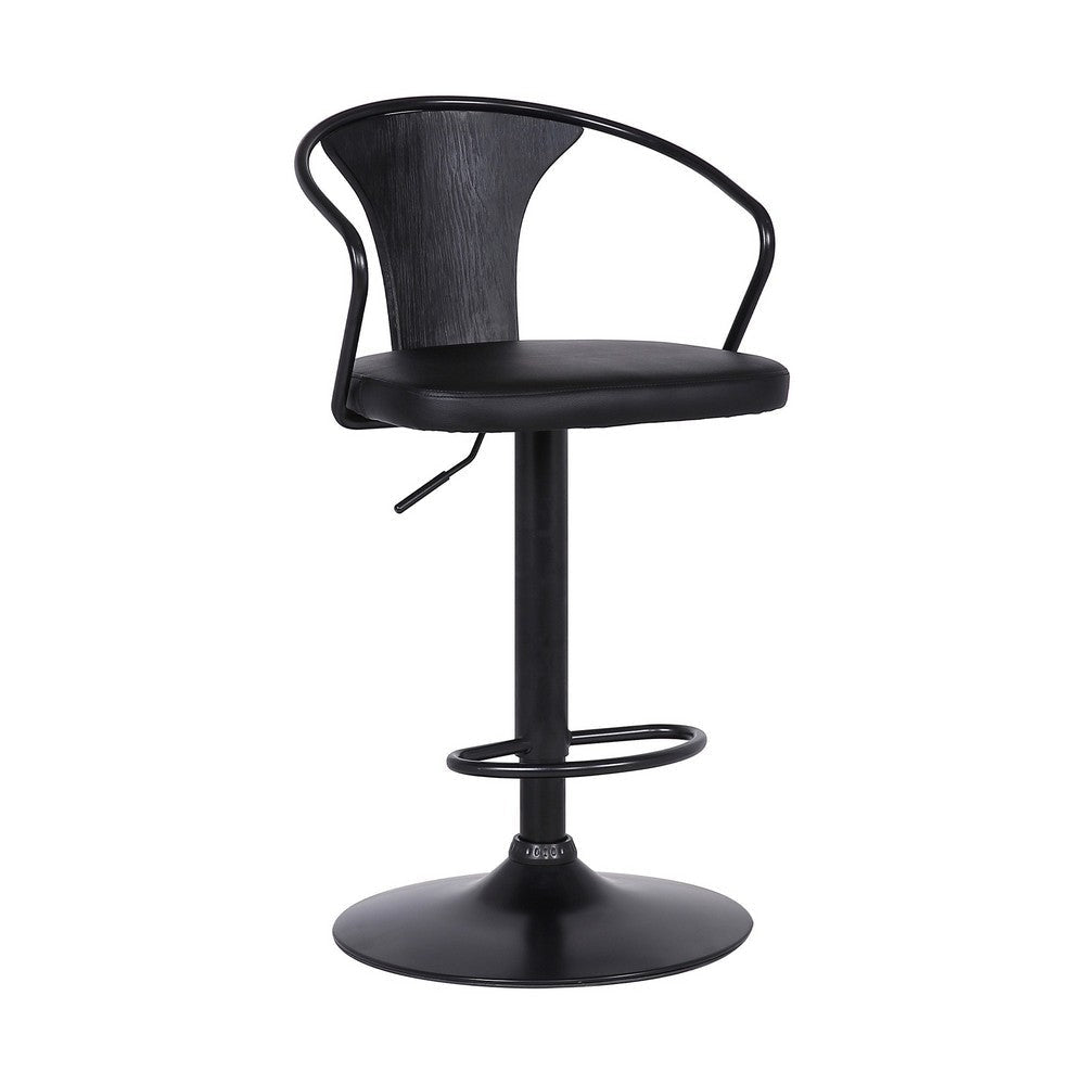 Adjustable Leatherette Swivel Barstool with Curved Back Black By Casagear Home BM236621