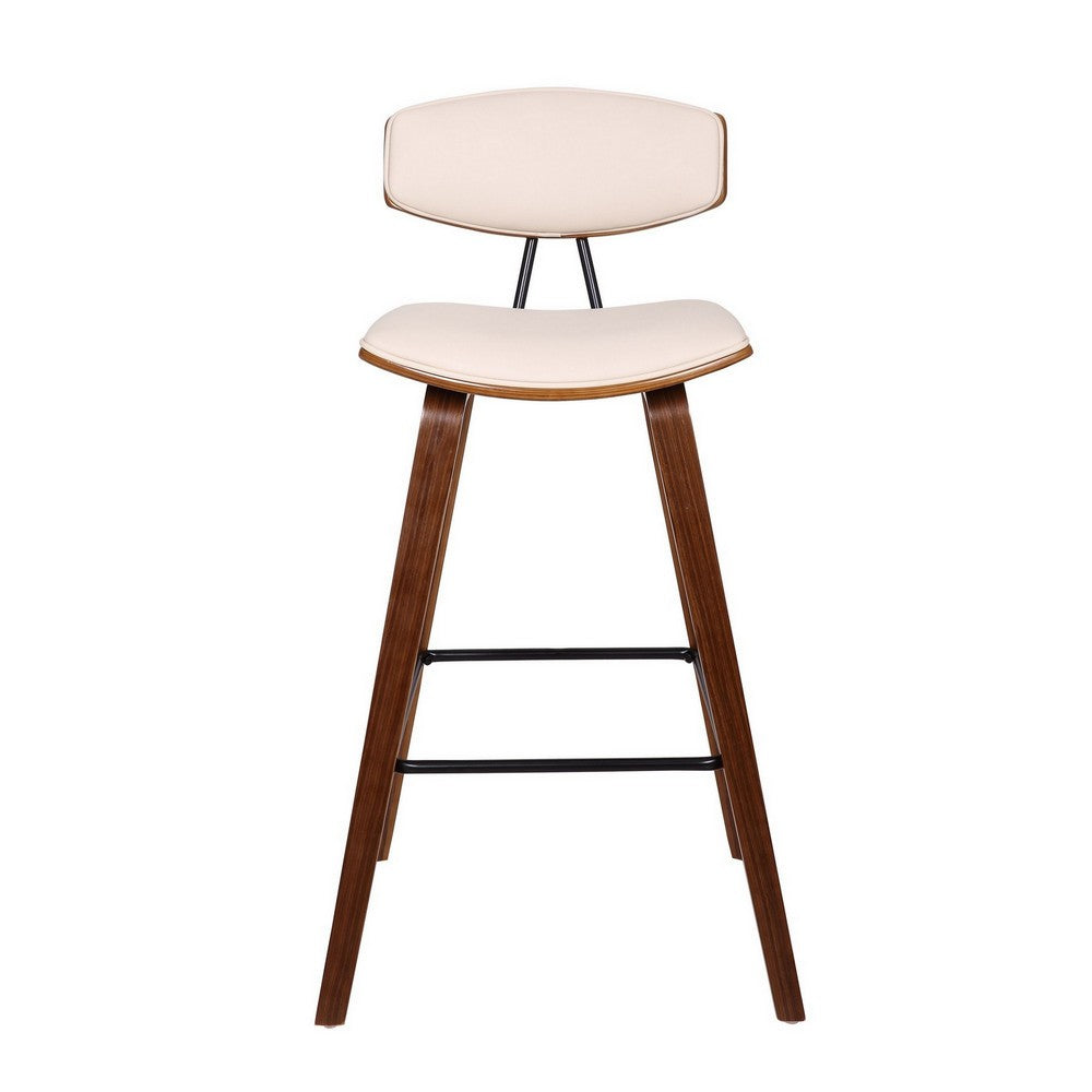 28.5 Inches Contoured Seat Leatherette Barstool, Cream