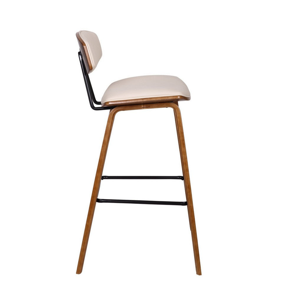 28.5 Inches Contoured Seat Leatherette Barstool, Cream