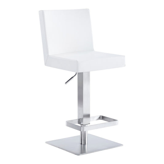 Barstool | Faux Leather Swivel | Adjustable Height | White