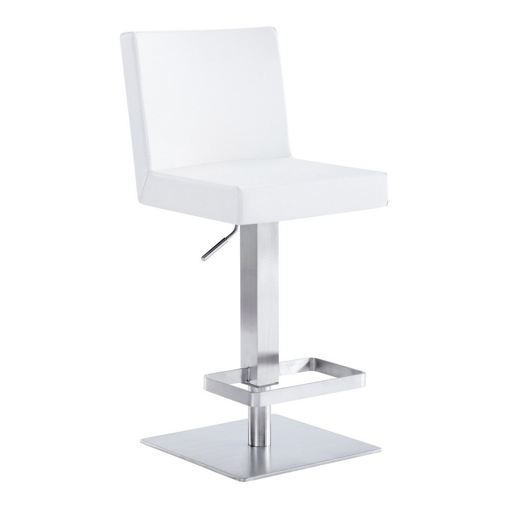 Barstool | Faux Leather Swivel | Adjustable Height | White