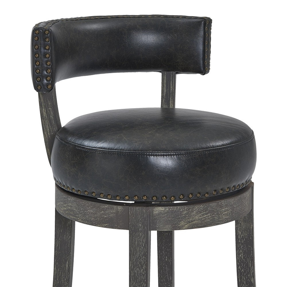 31 Inches Nailhead Trim Leatherette Swivel Barstool, Gray By Casagear Home