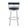 26 Inch Leatherette Counter Height Barstool, Silver and Blue