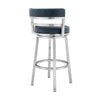 26 Inch Leatherette Counter Height Barstool, Silver and Blue