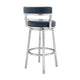 26 Inch Leatherette Counter Height Barstool, Silver and Blue