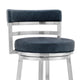 26 Inch Leatherette Counter Height Barstool, Silver and Blue