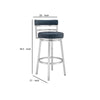 26 Inch Leatherette Counter Height Barstool, Silver and Blue