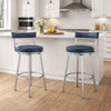 26 Inch Leatherette Counter Height Barstool, Silver and Blue