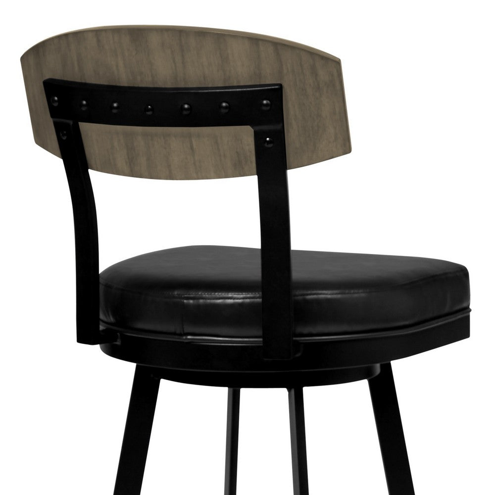 26 Inch Metal and Leatherette Swivel Barstool Black By Casagear Home BM236779