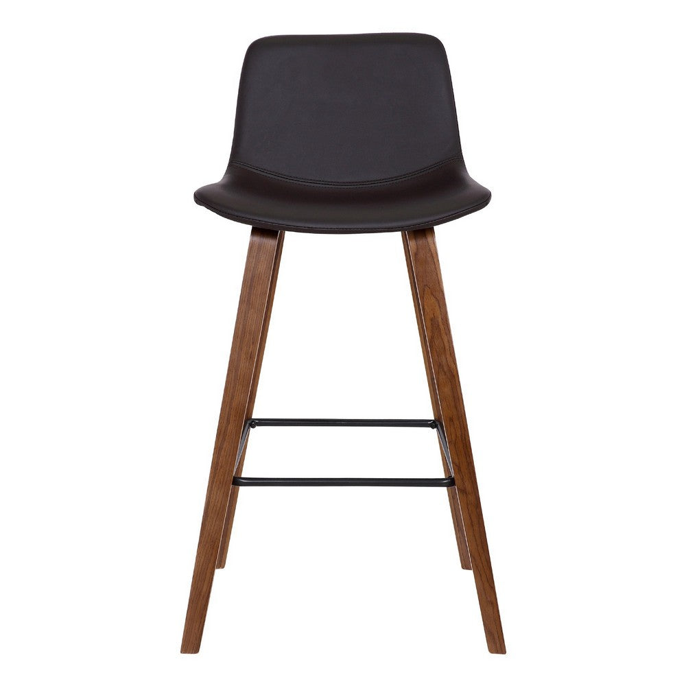 35 Inch Wooden Barstool with Leatherette Seat Brown By Casagear Home BM236787