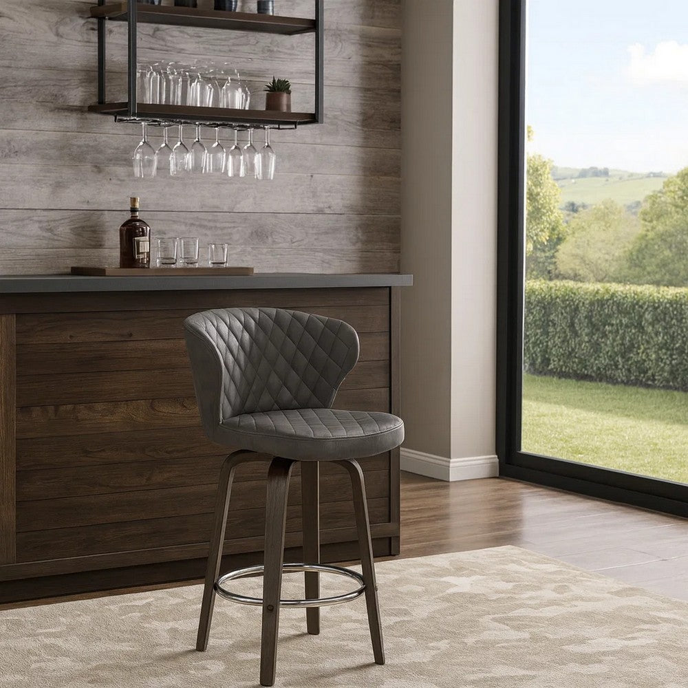 Counter Barstool | Curved Back | Faux Leather | Swivel Mechanism | Brown