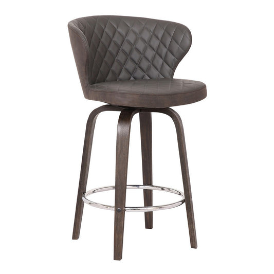 Counter Barstool | Curved Back | Faux Leather | Swivel Mechanism | Brown