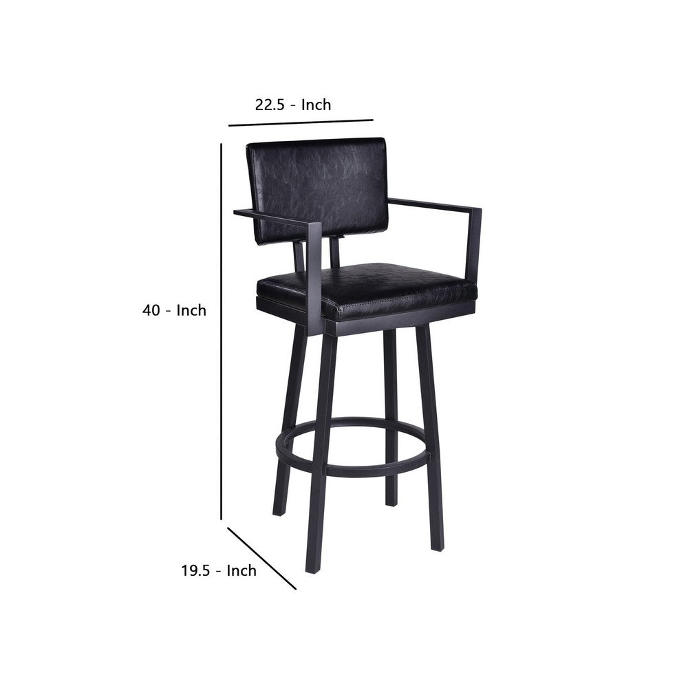 Lumbar Back Faux Leather Barstool with Stainless Steel Legs and Arms Black By Casagear Home BM236921