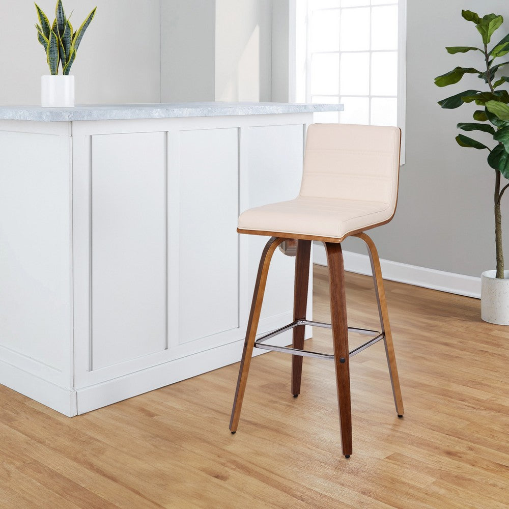 Leatherette Sloped Seat Barstool with Angled Legs, Cream By Casagear Home