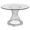 Round Glass Top Dining Table with Metal Mesh Base, Silver By Casagear Home