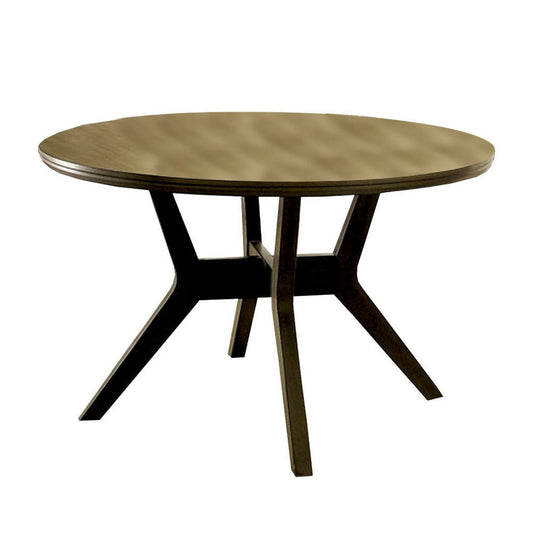 Round Top Wooden Table with Flared Angled Legs, Brown