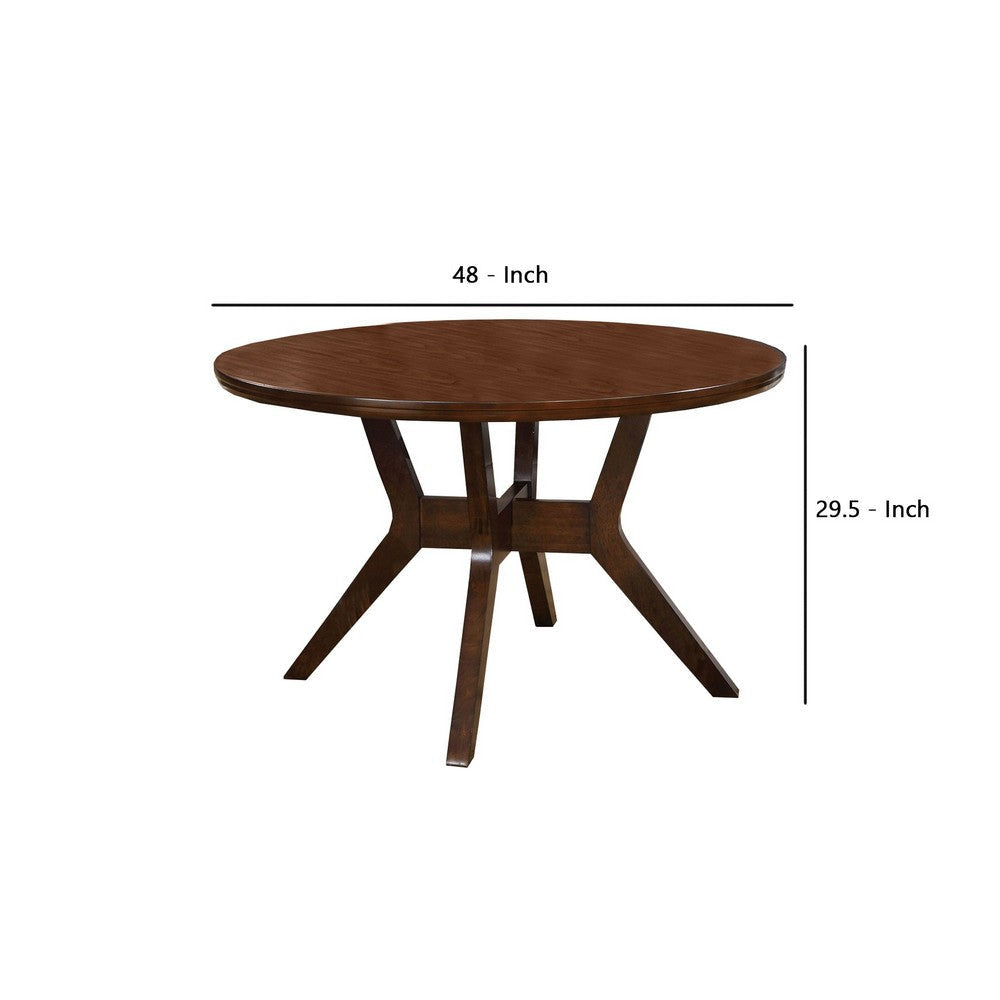 Round Top Wooden Table with Flared Angled Legs Dark Brown By Casagear Home BM237130