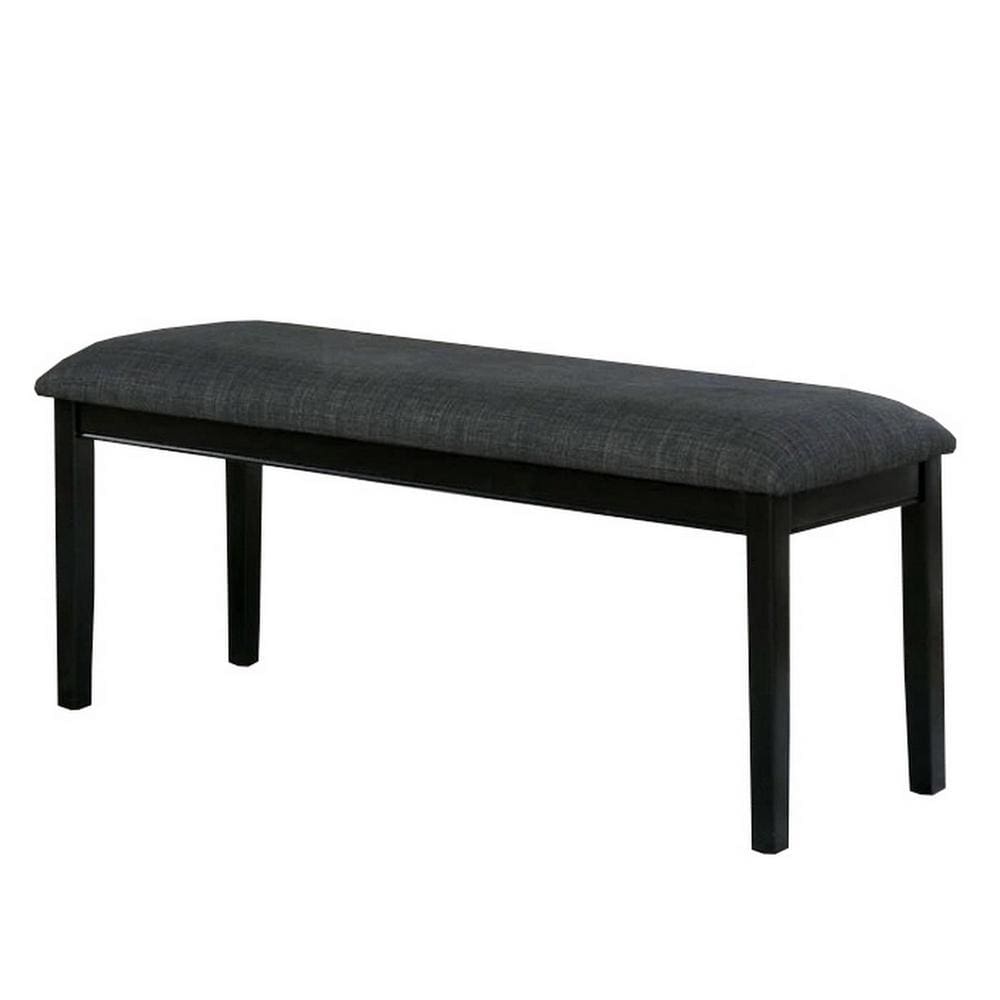 Bench | Fabric Seat | Wood Block Legs | Black & Gray