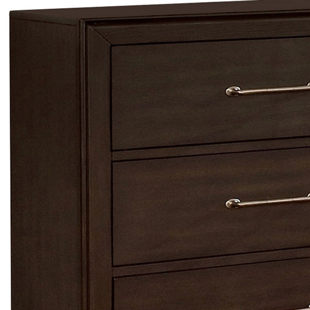 6 Drawer Wooden Dresser with Metal Pulls Walnut Brown By Casagear Home BM237168