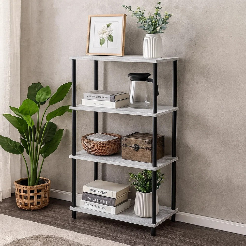 Bookshelf | 4 Tier Design | Metal Tubular Legs | Antique White