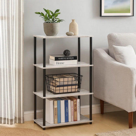 Bookshelf | 4 Tier Design | Metal Tubular Legs | Antique White